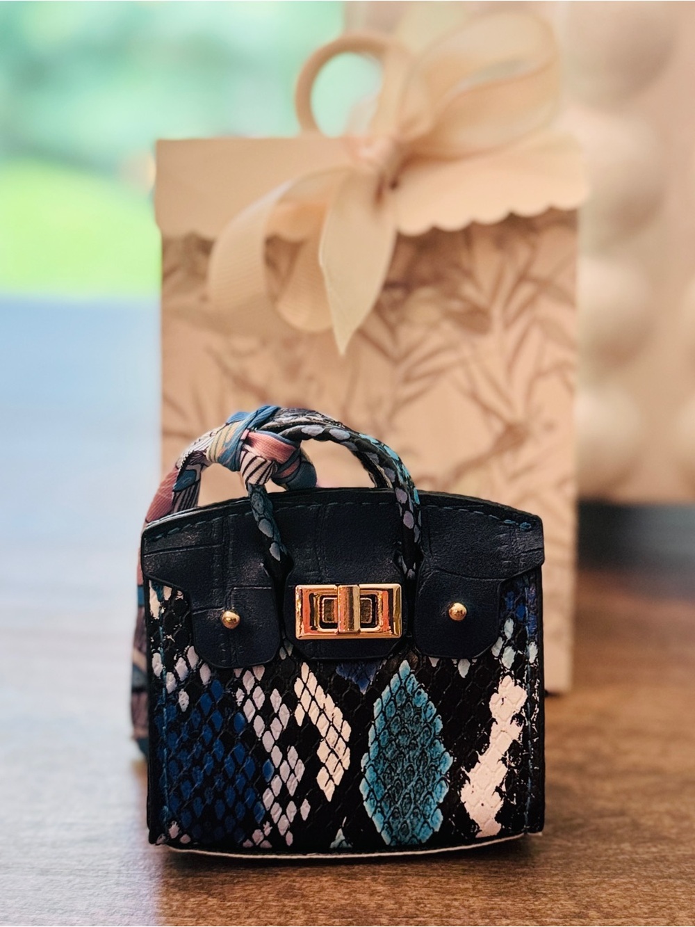 Navy Blue Snakeskin Birky Bag Charm